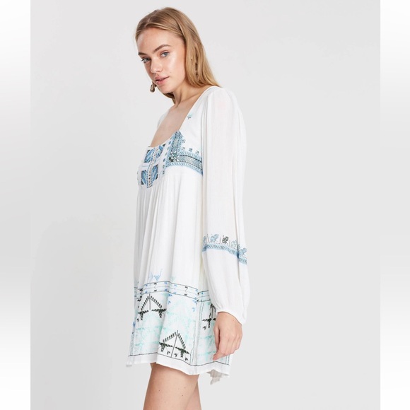 FREE PEOPLE Rhiannon Embroidered Tie Back Babydoll Mini Dress - Picture 2 of 15